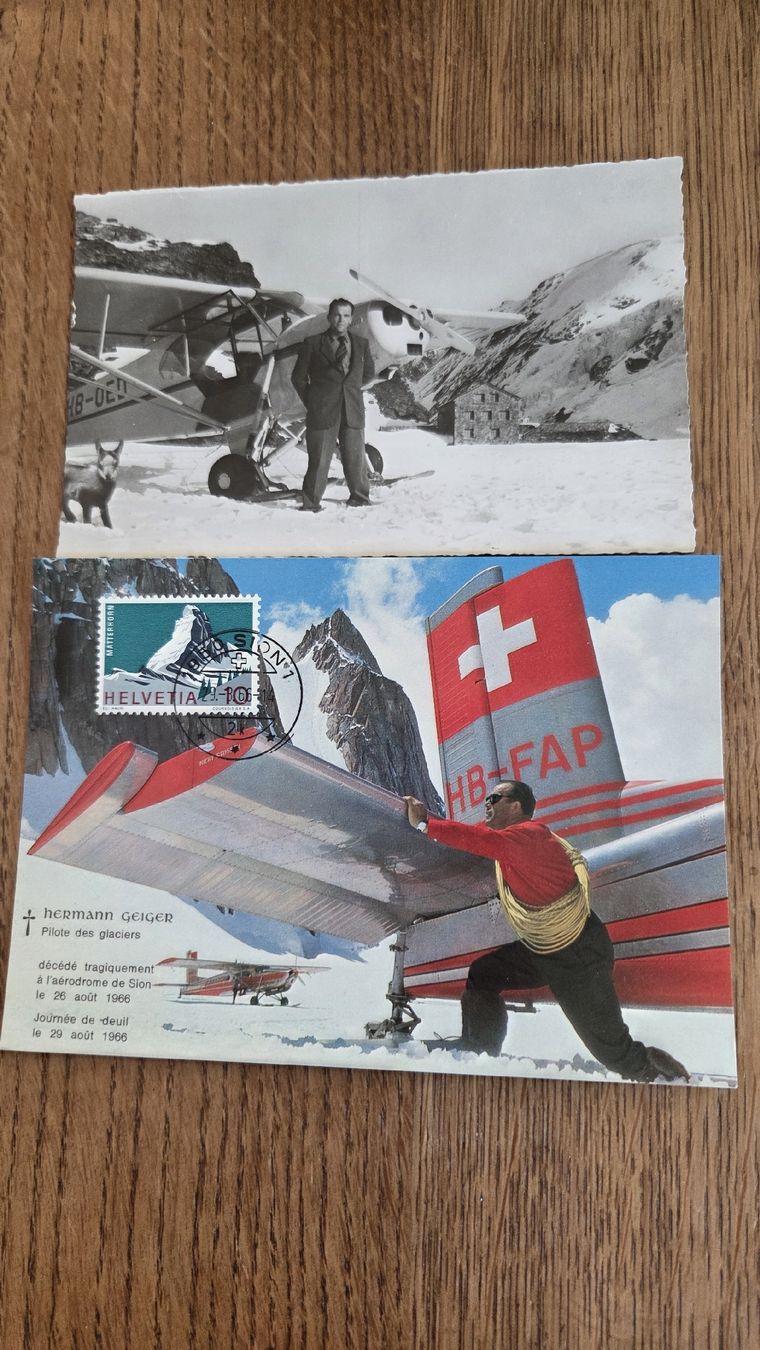 Tous les timbres: 1966 2 Ansichtskarten Hermann Geier Pilot des Glaciers – D'occasion à Arni AG par Moth68