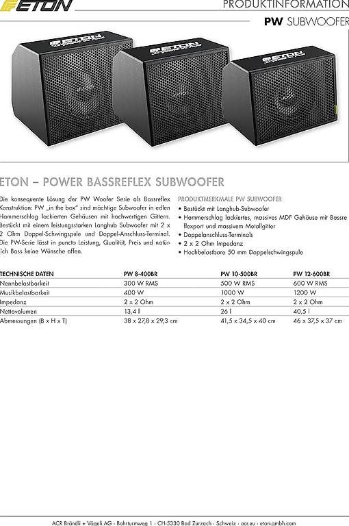 Casse acustiche: Eton PW8-400 BR Subwoofer – Nuovo (secondo la descrizione) da Hellbühl venduto da Retalh 2