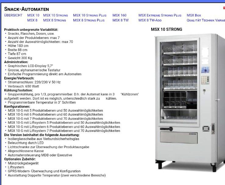 Altro per Gastronomia & Hotel: Verkaufsautomat MANEA MSX 10 Strong Plus – Usato da Reutigen venduto da Swissolih 6