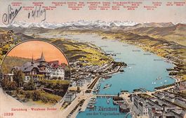 Vogelschau-AK Zürichsee, Zürichberg Waldhaus Dolder gel 1909