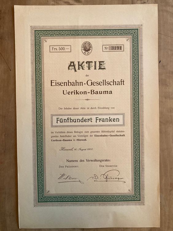 Aktie EisenbahnGesellschaft UerikonBaumaBahn Kaufen auf Ricardo