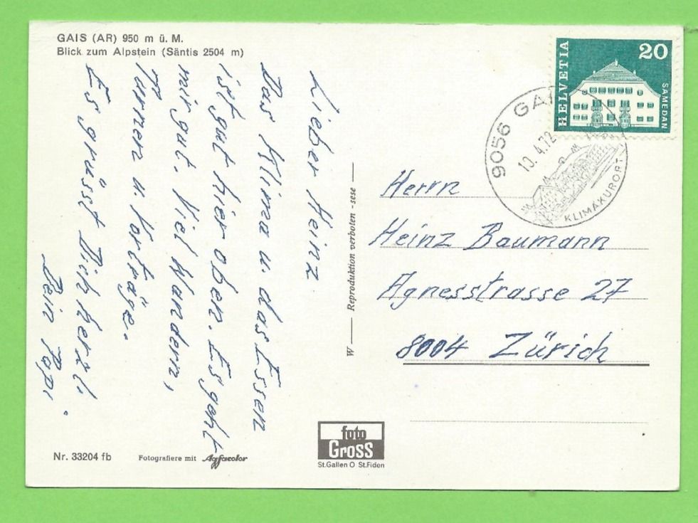 Cartoline postali: Gais, Blick zum Alpstein – Usato da Zürich venduto da t24_de 1