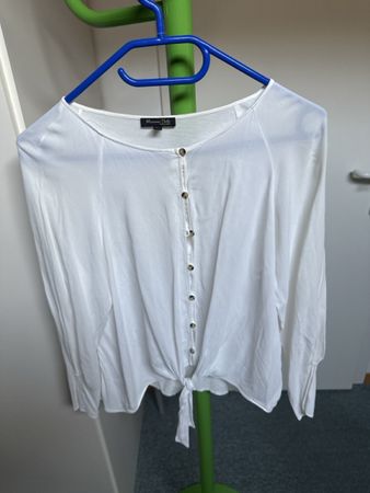 Damen Bluse Massimo Dutti weiss mit Knoten Gr L