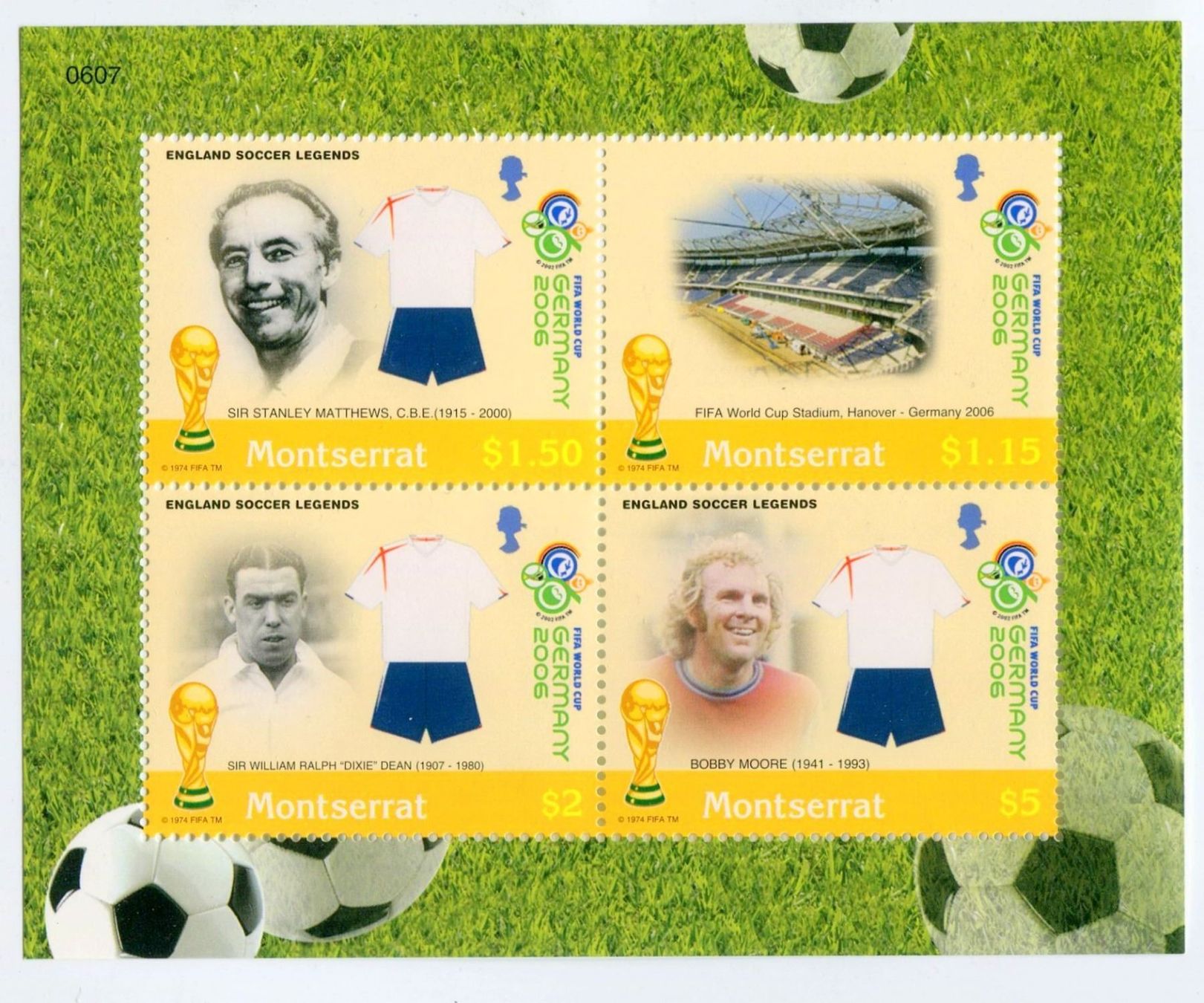 Tutti i francobolli: Block "Fussball". Montserrat. – Nuovo e nell'imballaggio originale da Basel venduto da Butsch5