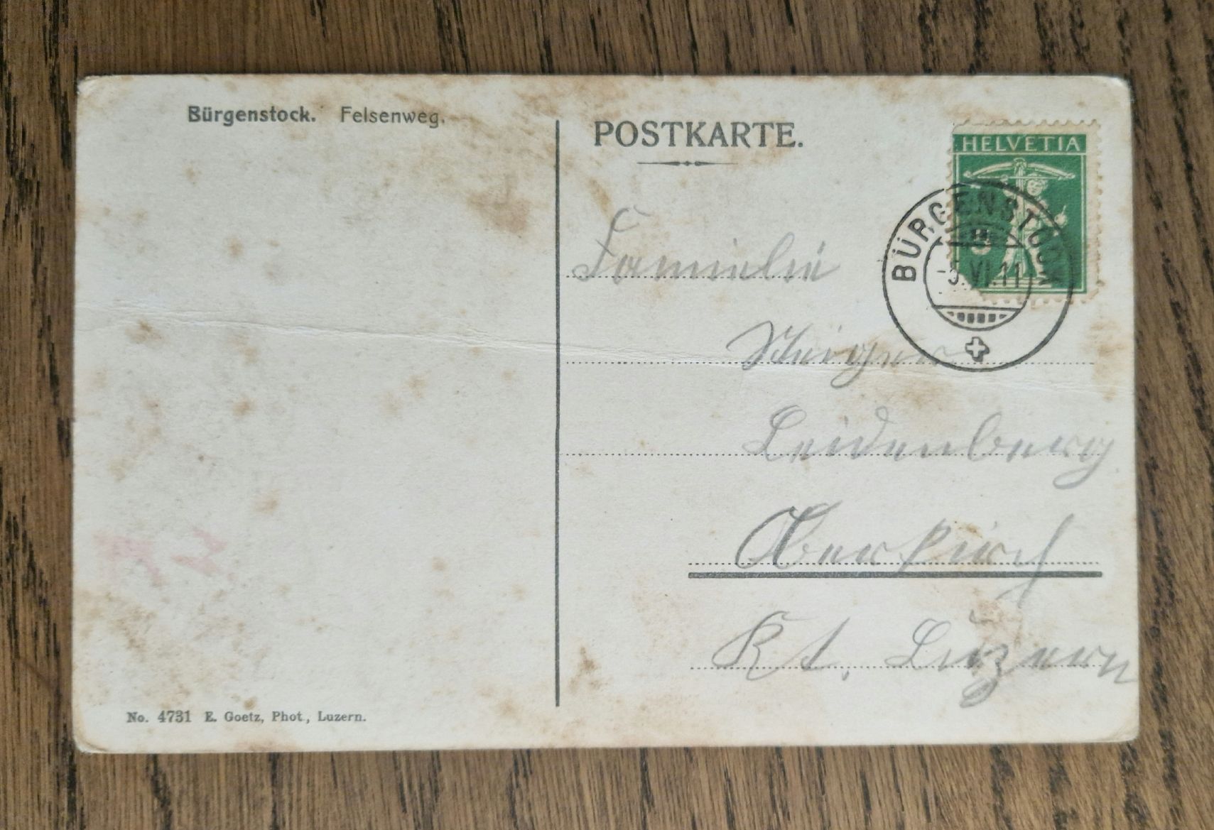 Cartoline postali: Felsenweg, Bürgenstock, 1911 – Usato da Ebikon venduto da Donar50 1