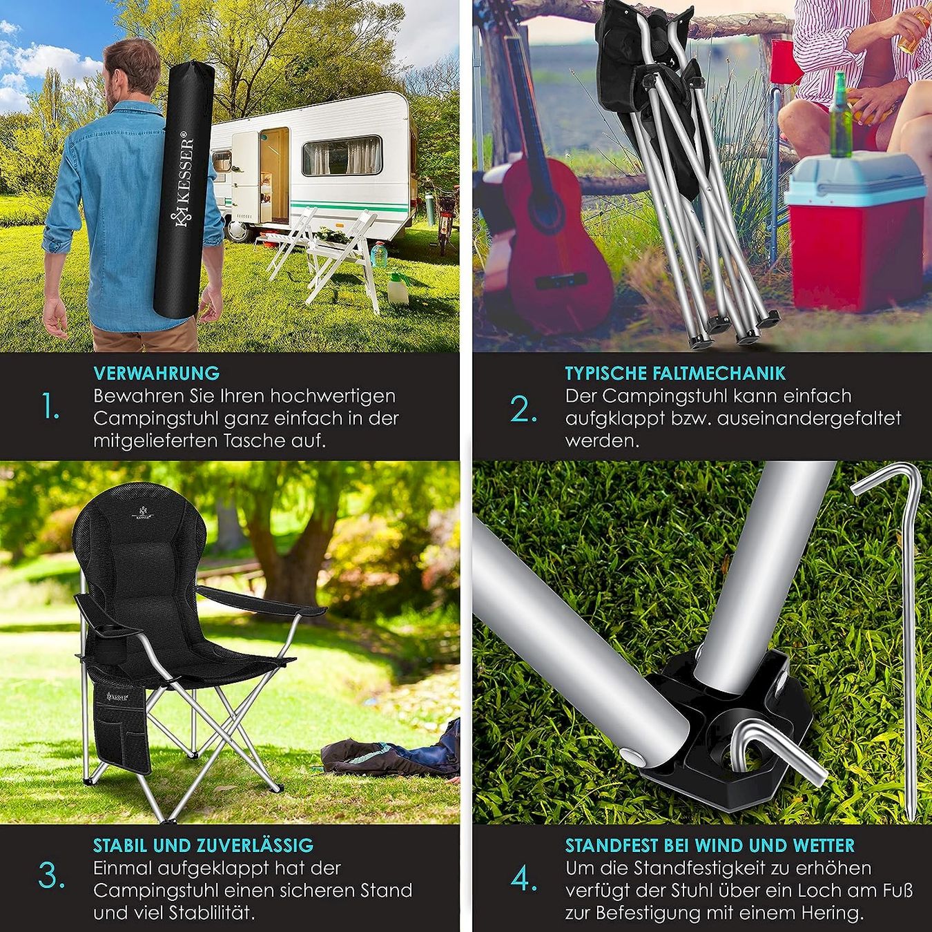 Mobili da campeggio: KESSER Campingstuhl Schwarz – Nuovo e nell'imballaggio originale da Bottighofen venduto da zaap 3