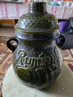 Rumtopf rustikal grün Keramik mit Fruechten,
