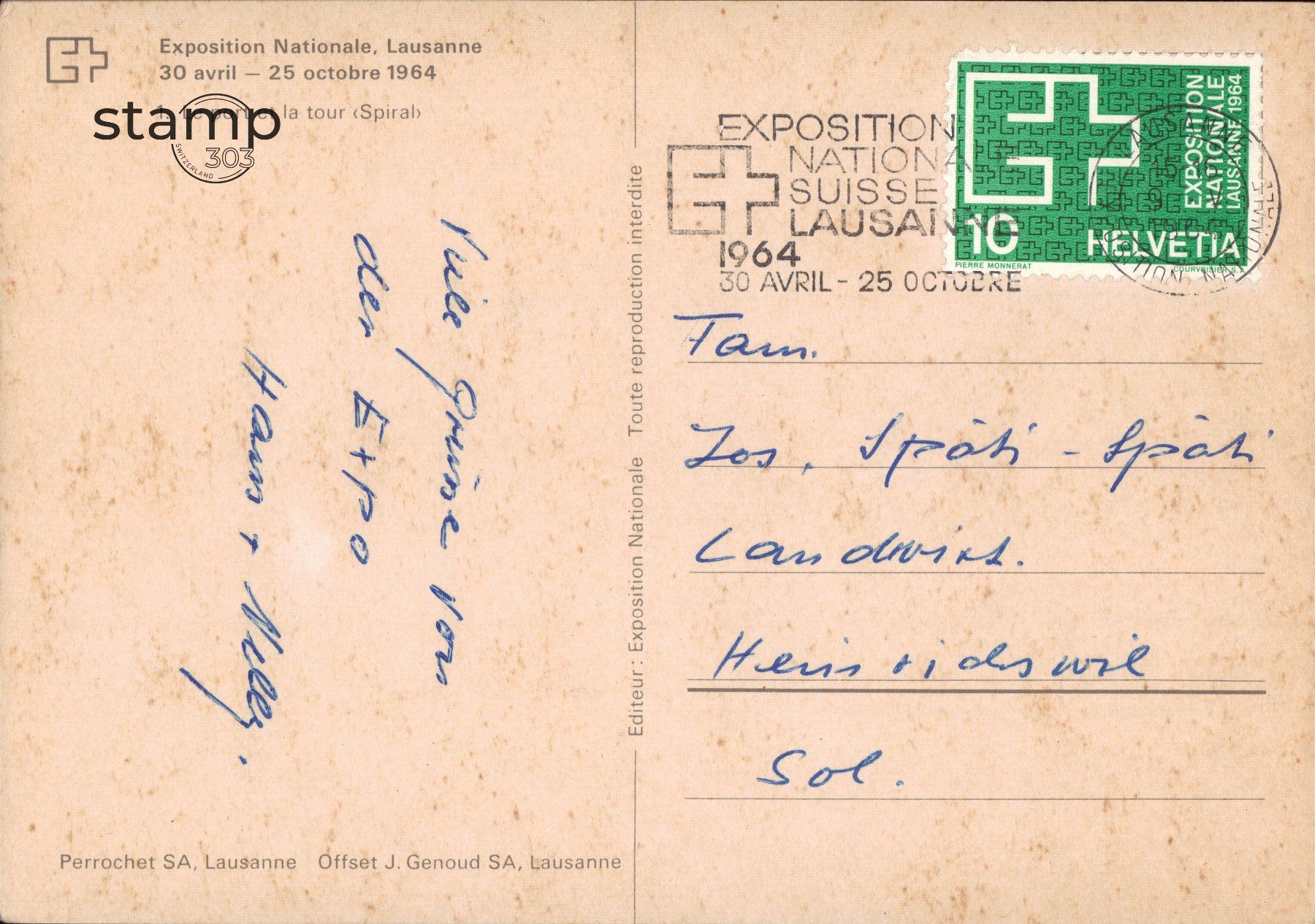 Cartoline postali: 1964 AK Lausanne EXPO – Usato da Eggersriet venduto da stamp303 1