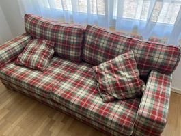 Sofa kariert rot grün mit Kissen guter Zustand gebraucht