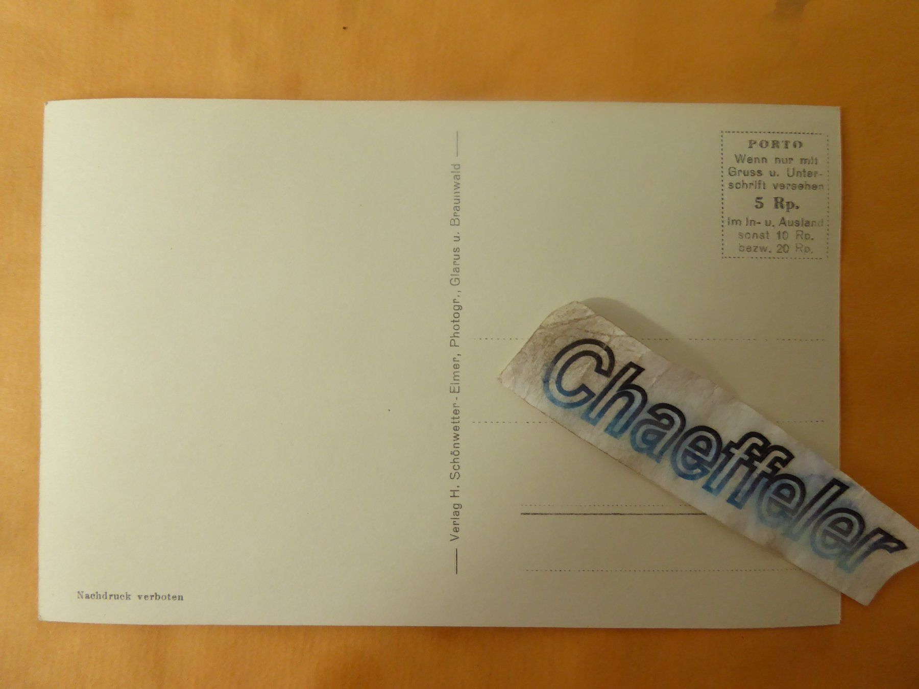 Cartoline postali: 1808  Braunwaldterrasse – Usato da Zürich venduto da Chaeffeler 1