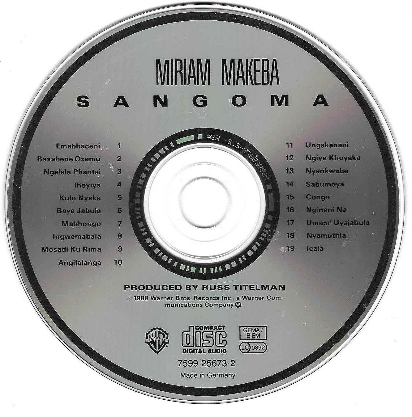 CD: MIRIAM MAKEBA  -  SANGOMA – Usato da Bex venduto da Giorgiob 2