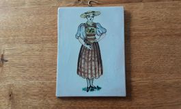 Wandbild Keramik, Vintage Trachtenmadchen 14 cm x 18 cm