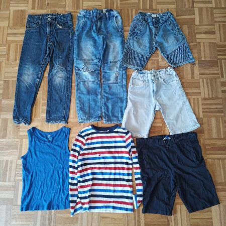 Kinder 7 Teile Jungen Kleider Gr 128 Jeans Kurz Hose Shirt