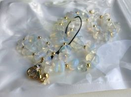 Handy Kette Anhänger Schlaufe / 21 cm weisse Kristalle / Neu