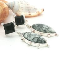 Statement Ohrstecker Onyx & Jaspis – 925 Silber – Unikate