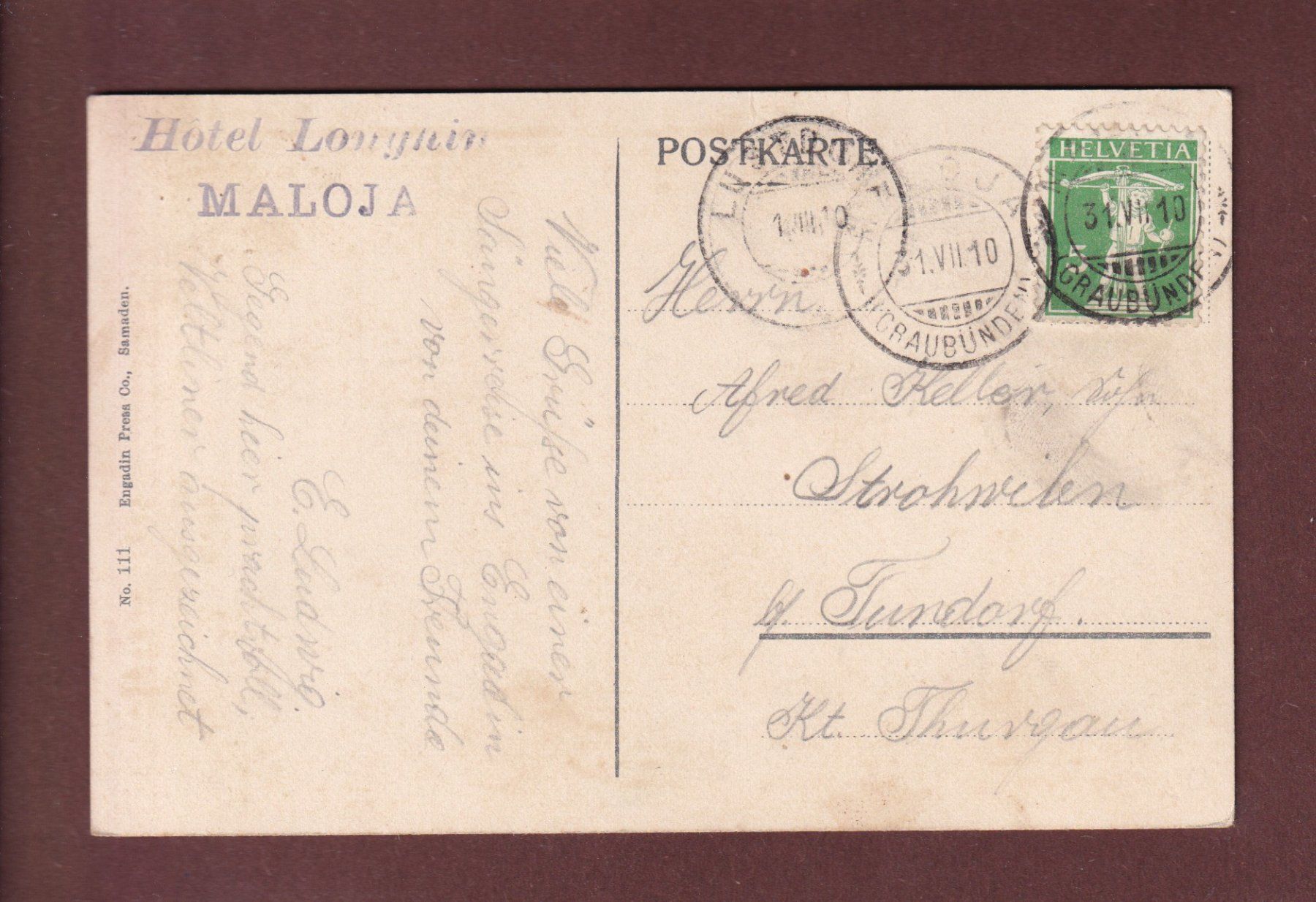 Ansichtskarten: Am SILSERSEE - Kutsche - 1910 – Gebraucht aus Pully von nicecards-shop 1