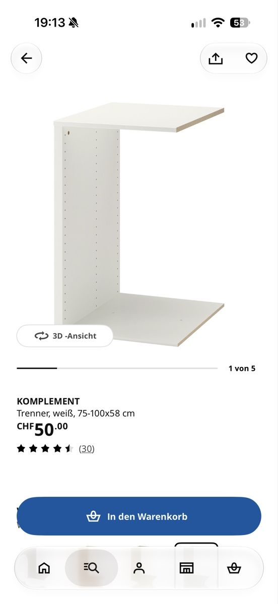 Armadi: IKEA KOMPLEMENT Trenner weiss ohne Schubalden – Usato da Staufen venduto da sarinaluescher 1