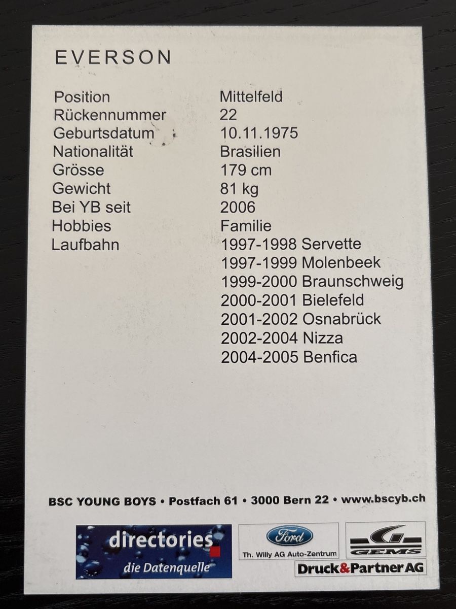 Autografi: Signierte Everson BSC YB Karte 2005/06 – Usato da Uetendorf venduto da hoisle 1