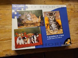 3x 1000 Teile Puzzle Katzen & Hunde - Wild Horse