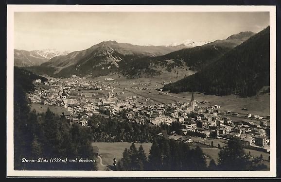 Cartoline postali: AK Davos-Platz, Teilansicht und Seehorn – Usato da Berlin venduto da bartko-reher