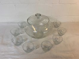 Vintage Bowle Set, Kristallglas mit 8 Gläsern, Sehr Schön!