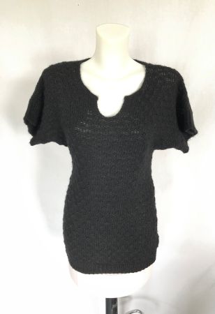 Tunique en laine vierge et alpaga en mailles noire Of White