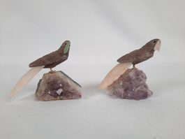 2 Amethysten mit Vögeln