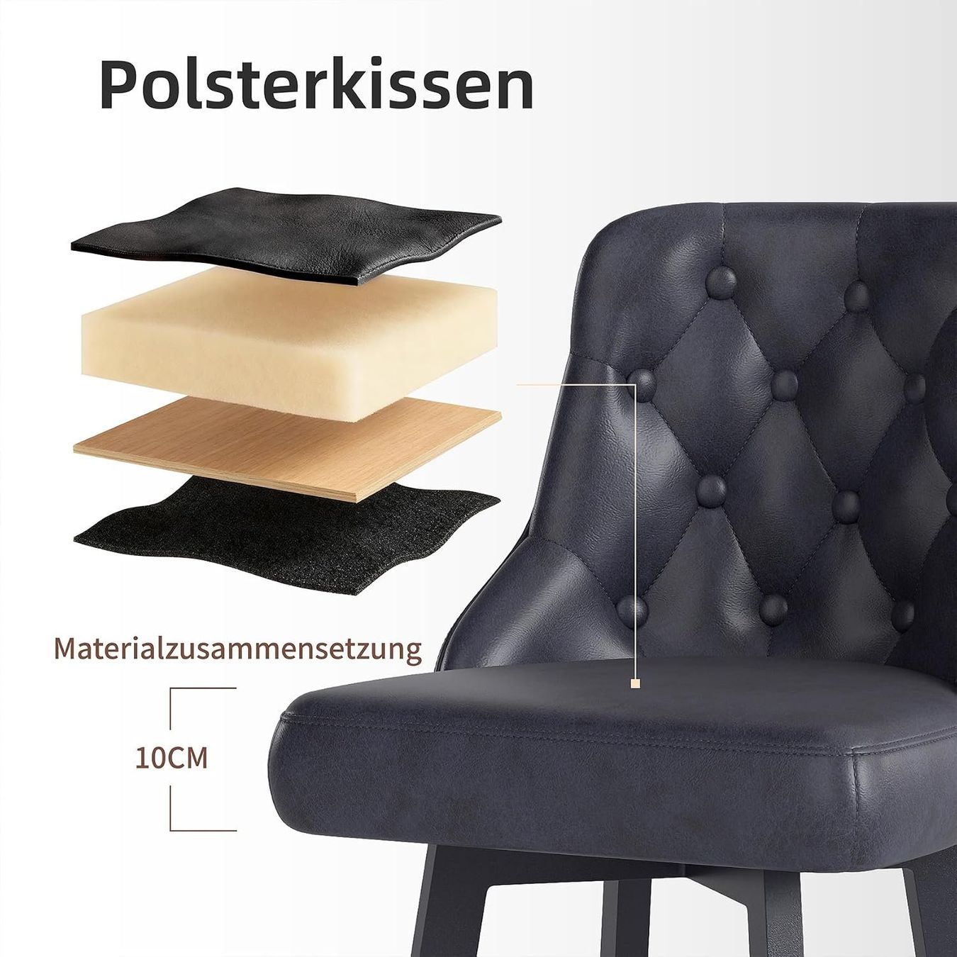 Hocker: Barhocker 4er Set PU-Leder wasserdicht Schwarz – Neu und originalverpackt aus St. Gallen von VerkaufsMaus50 2