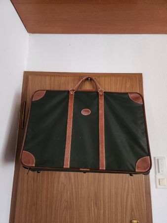 Valise  vintage Longchamp verte avec garniture cuir 