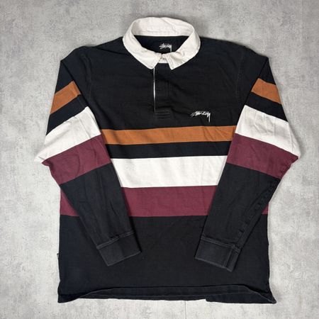 Maillot Rugby Stussy Polo Rayé noir Bordeaux Vintage - M