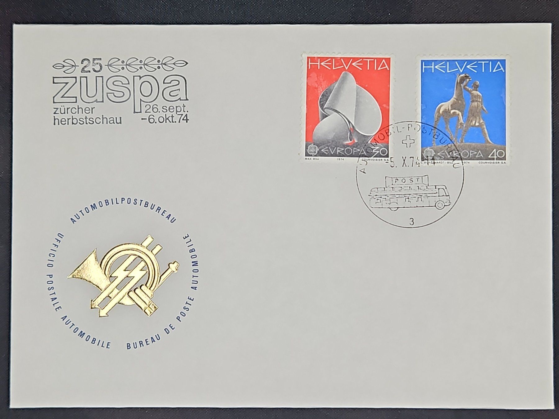 Tutti i francobolli: CL08 Enveloppe + Timbre Suisse 1974 – Usato da Cousset venduto da Patrick_Collections