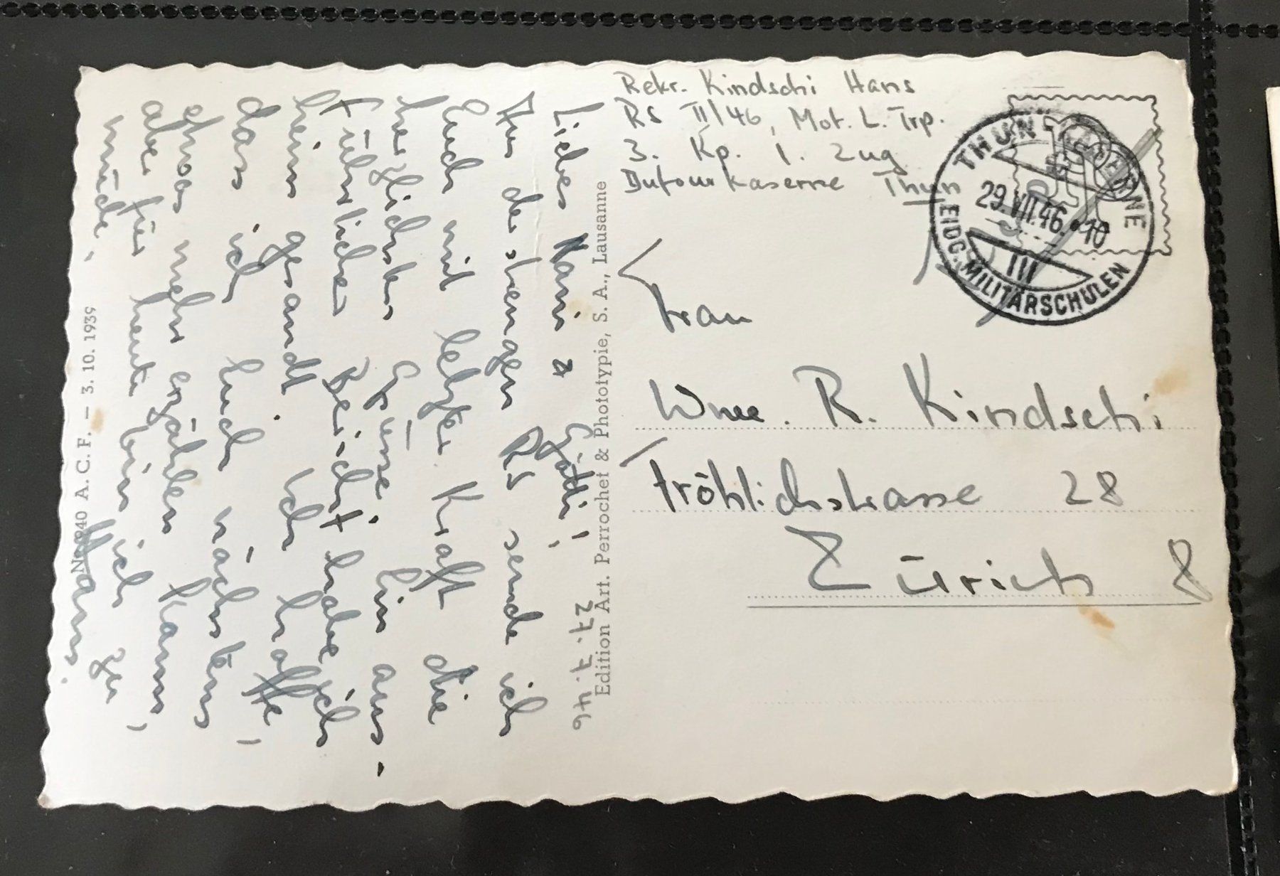 Ansichtskarten: Thun Dufour Kaserne 1946 – Gebraucht aus Uznach von Chrisanteme 1
