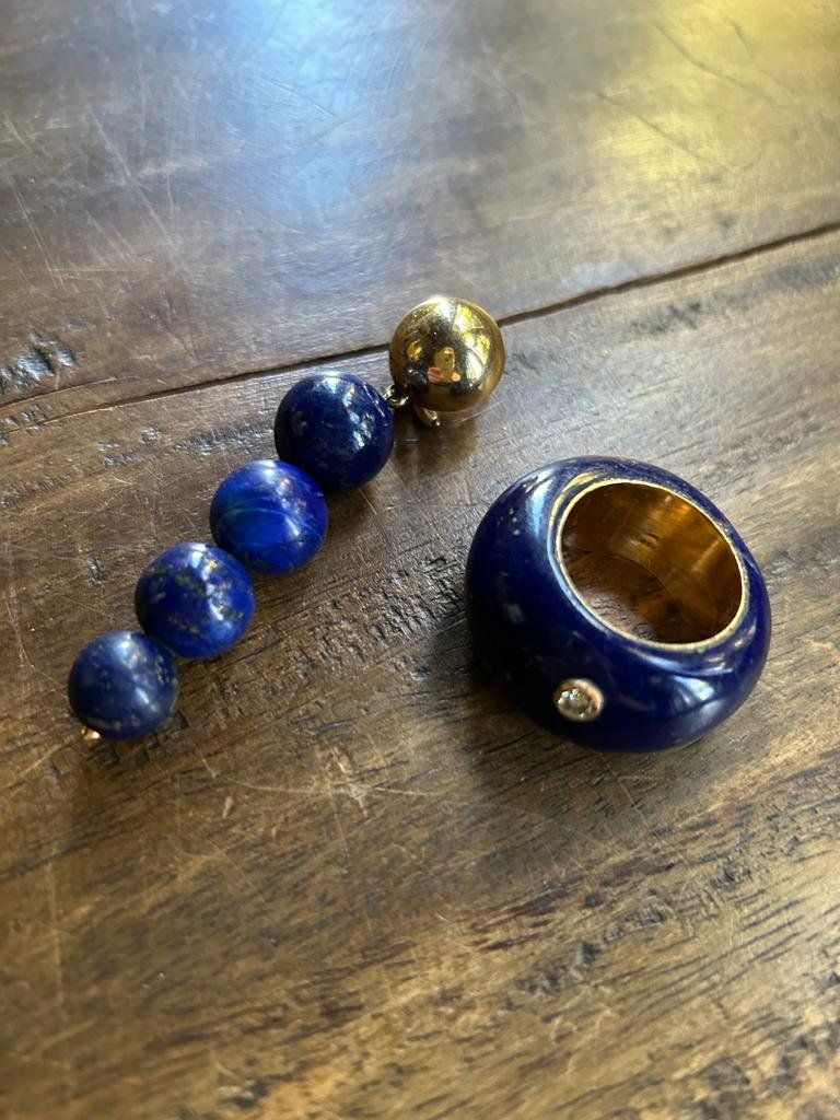 Anelli: Lapislazuli-Gold Ring und Ohrring – Usato da Schaffhausen venduto da amwr