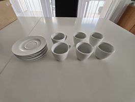 Espresso Tassen Set, 6 Tassen mit Untertassen weiss