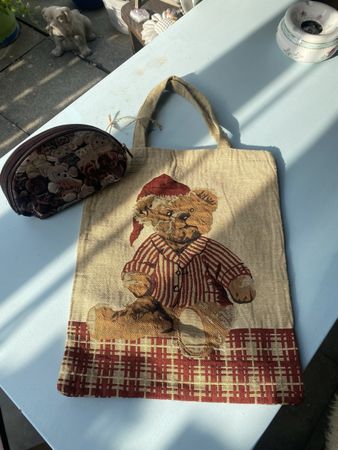 Tasche Bär Motiv mit Necessaire gestreift guter Zustand