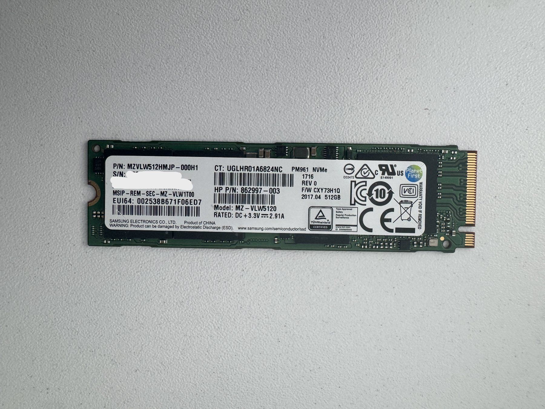 Samsung Harddisks: Samsung PM961 NVMe SSD – Gebraucht aus Bremgarten AG von joker_eat_world