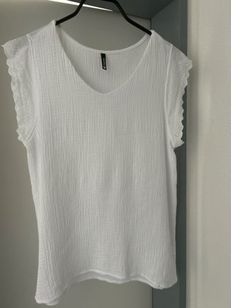 Kurzarm-Bluse von Chicoree, Grösse S, weiss