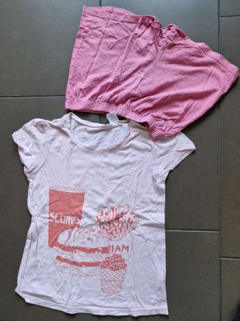 La Redoute Pyjama Gr. 140 rosa Baumwolle Kurzarm Schlafanzug