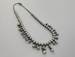 PERLEN-Kette mit Diamanten, 40cm Silber /i422