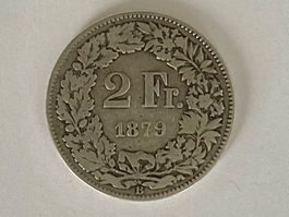 2 Franken 1879 Helvetia Münze Silber.. gebraucht