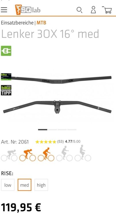 SQlab Lenker 30X 16 Grad Backsweep 30 mm Rise 780 mm Breit | Kaufen auf ...