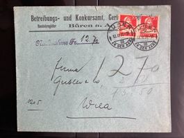 Schweiz 1931 NN-Brief B.amt Büren a. A. 2x20 Tellkopf rot