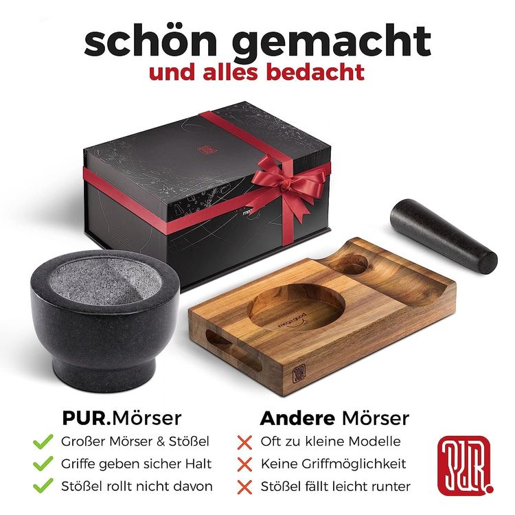 ZILNER Granit Mörser Set 10x11cm - Marmor Mörser Mit Stößel Für Kräuter & Gewürze