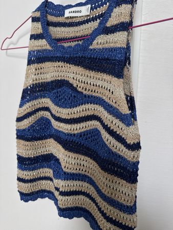 Sandro Top, Blau/Beige, Sommerlich, Gr. S - Neuwertig!