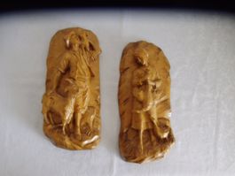 Bild / Figur 2 Wandbilder handgeschnitzt Holz von 1978