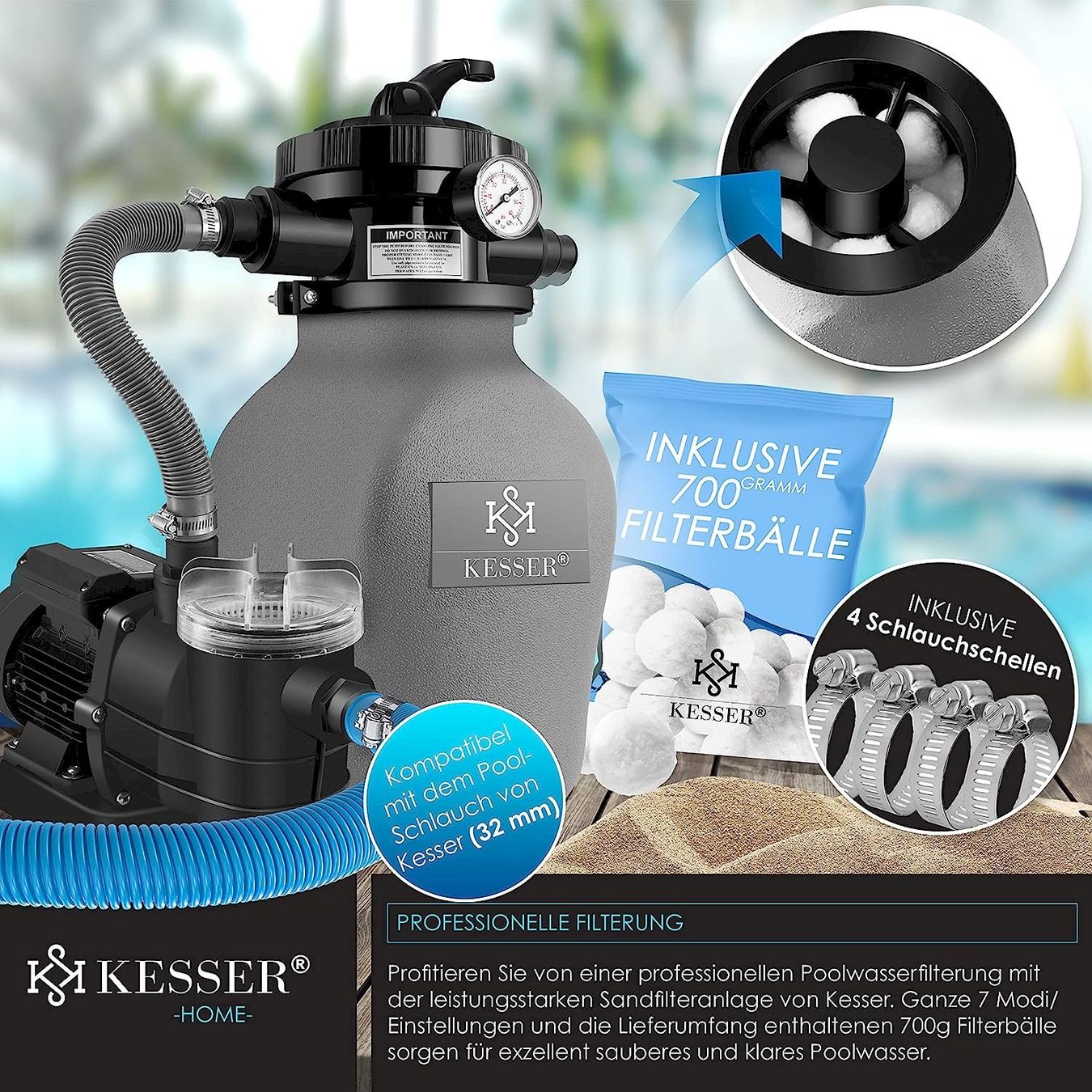Piscines: Sandfilteranlage 10200 L/h 400W grau – Neuf avec emballage d'origine à Bottighofen par zaap 5