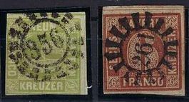 Bayerische 6+9 Kreuzer Marke  1850/60 mit Mühlradstempel
