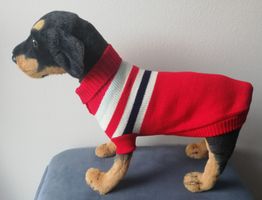 Warmer Hunde Strickpullover rot mit Streifen 36 cm lang