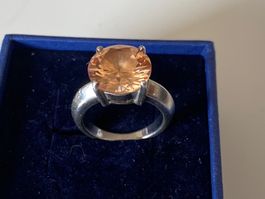 Sterling Silber Ring mit Grosse Citrin  Stein 52g