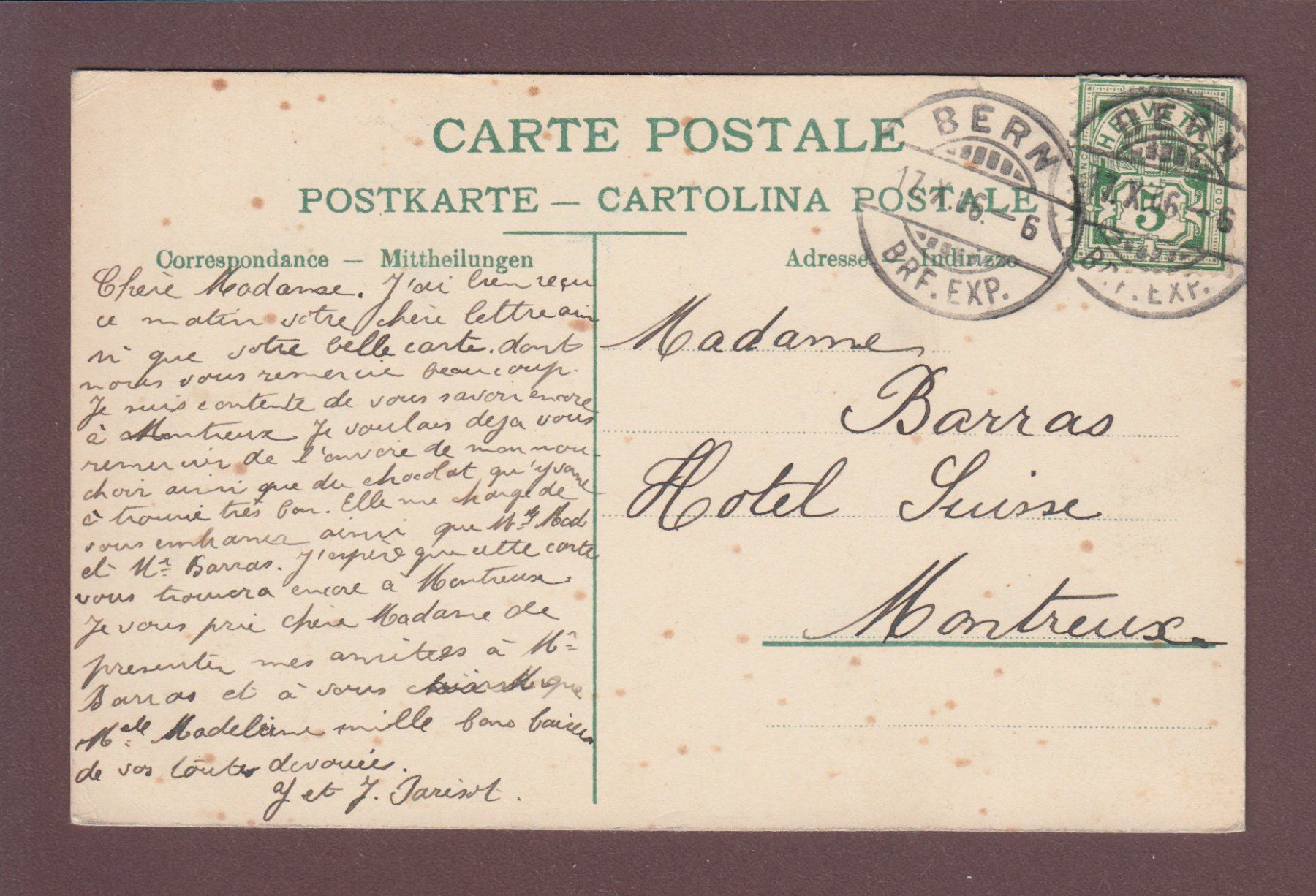 Cartoline postali: Bern - BERNER TRACHTEN - 1906 – Usato da Pully venduto da nicecards 1